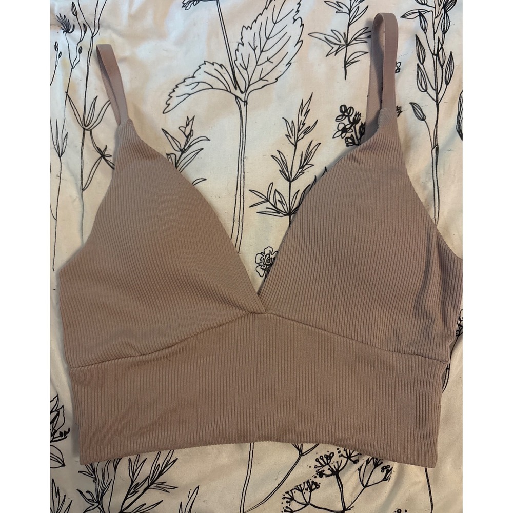 Danskin‎ Light Brown Super Soft Ribbed V Neck Lounge Bralette, Small